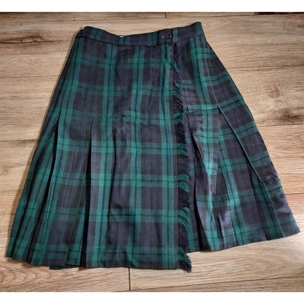 Vintage Rafaella Petites Green Plaid Wool Wrap Skirt‎ Size 6